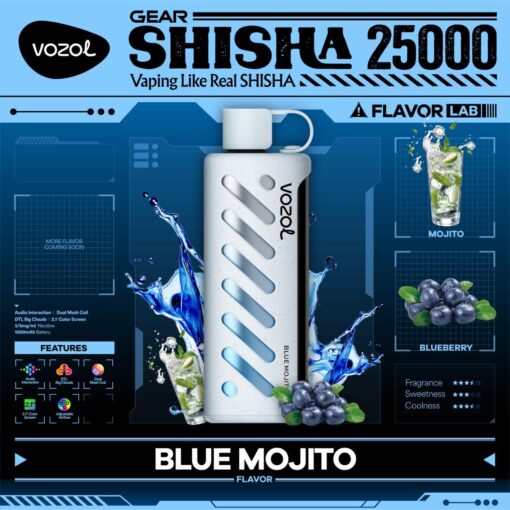 Vozol Disposable Shisha DTL 25000 puff - BLUE MOJITO - ( RECHARGEABLE )