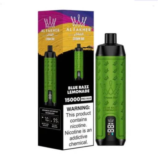 ALFAKHER CROWN BAR للاستخدام مرة واحدة 15000 سحبة - DTL - BLUE RAZZ LEMONADE - (قابلة لإعادة التوصيل)