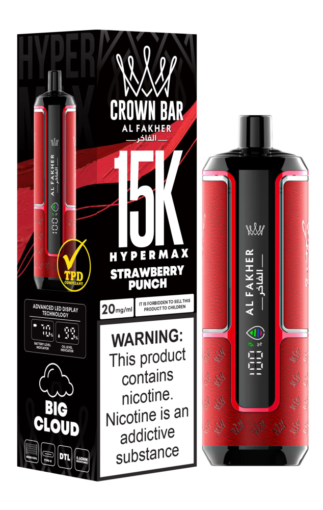ALFAKHER CROWN BAR HyperMax Disposable 15000 puff - DTL - STRAWBERRY PUNCH - ( RECHAGEABLE ) 1 ALFAKHER CROWN BAR HyperMax Disposable 15000 puff - DTL - STRAWBERRY PUNCH - ( RECHAGEABLE )