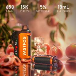 فاستفوج للاستخدام مرة واحدة ١٥٠٠٠ سحبة - بطعم الخوخ والآيس - (قابلة لإعادة التوصيل) ٥٠ ملغ