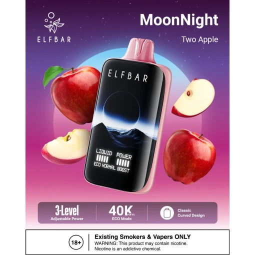 ELFBAR MOONNIGHT 40000 سحبة - تفاحتان - (قابلة لإعادة التوصيل)