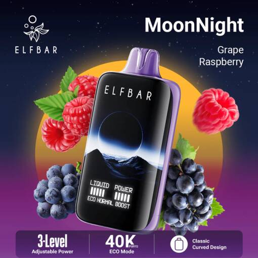 ELFBAR MOONNIGHT 40000 puff - GRAPE RASPBERRY - ( RECHARGEABLE ) 1 ELFBAR MOONNIGHT 40000 puff - GRAPE RASPBERRY - ( RECHARGEABLE )