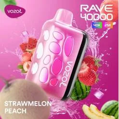 Vozol سحبة راف 40000 للاستخدام مرة واحدة - فراولة وخوخ - (قابلة لإعادة التوصيل)