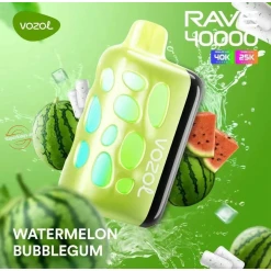 Vozol  Disposable Rave 40000 puff - Watermelon Bubblegum - ( RECHARGEABLE )