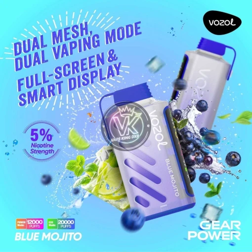 Vozol Gear Power 20000 سحبة - موهيتو التوت الأزرق - (قابل لإعادة التوصيل)