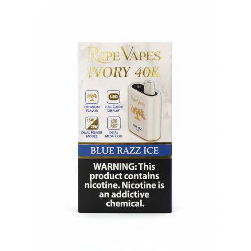 RIPE VAPES IVORY Disposable 40000 puff - BLUERAZZ ICE - ( RECHARGEABLE )