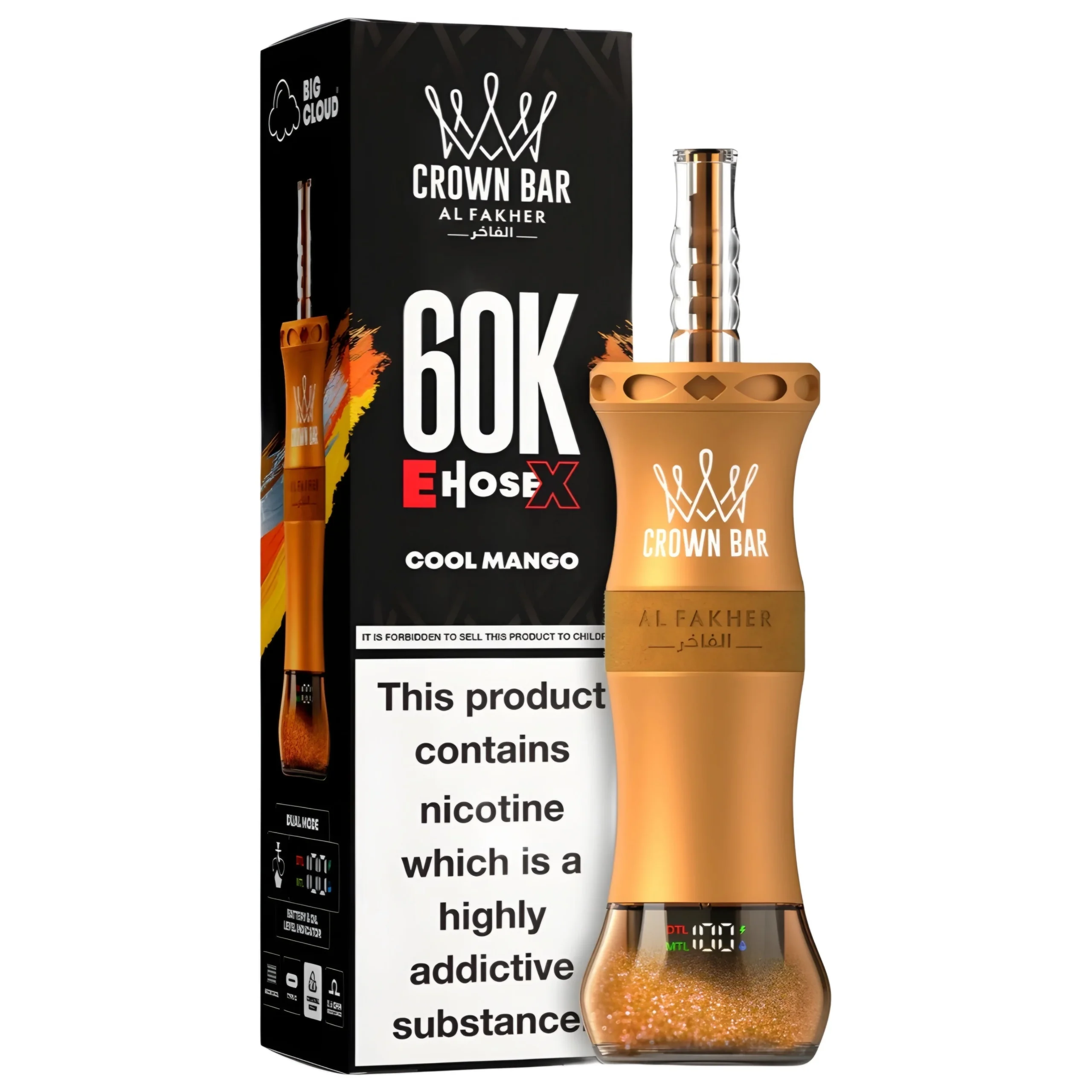 Al Fakher Crown Bar E Hose X Disposable - COOL MANGO - (60000 Puffs) ( RECHARGEABLE ) 1 Al Fakher Crown Bar E Hose X Disposable - COOL MANGO - (60000 Puffs) ( RECHARGEABLE )
