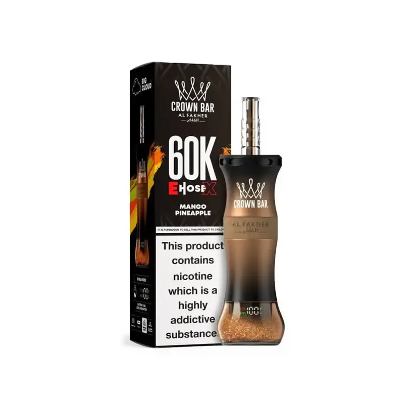 Al Fakher Crown Bar E Hose X Disposable - MANGO PINEAPPLE - (60000 Puffs) ( RECHARGEABLE ) 1 Al Fakher Crown Bar E Hose X Disposable - MANGO PINEAPPLE - (60000 Puffs) ( RECHARGEABLE )
