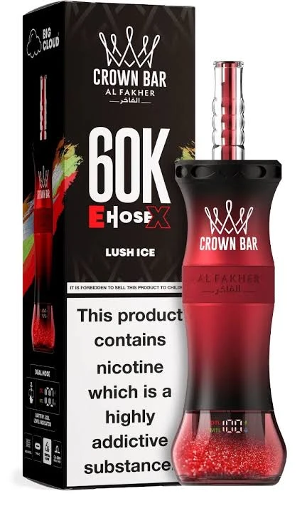 Al Fakher Crown Bar E Hose X Disposable - LUSH ICE - (60000 Puffs) ( RECHARGEABLE ) 1 Al Fakher Crown Bar E Hose X Disposable - LUSH ICE - (60000 Puffs) ( RECHARGEABLE )
