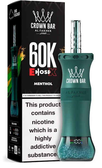 Al Fakher Crown Bar E Hose X Disposable - MENTHOL - (60000 Puffs) ( RECHARGEABLE ) 1 Al Fakher Crown Bar E Hose X Disposable - MENTHOL - (60000 Puffs) ( RECHARGEABLE )