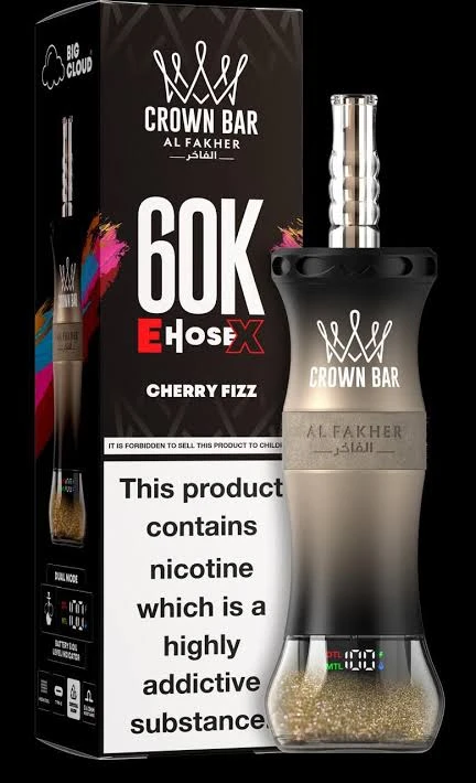 Al Fakher Crown Bar E Hose X Disposable - CHERRY FIZZ - (60000 Puffs) ( RECHARGEABLE ) 1 Al Fakher Crown Bar E Hose X Disposable - CHERRY FIZZ - (60000 Puffs) ( RECHARGEABLE )