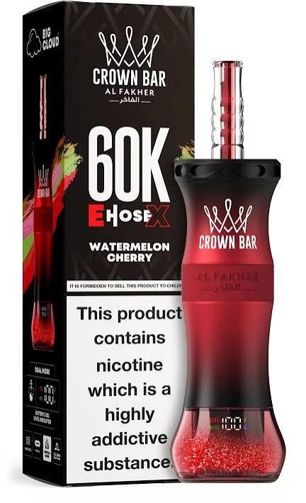 Al Fakher Crown Bar E Hose X Disposable - WATEERMELON CHERRY - (60000 Puffs) ( RECHARGEABLE ) 1 Al Fakher Crown Bar E Hose X Disposable - WATEERMELON CHERRY - (60000 Puffs) ( RECHARGEABLE )