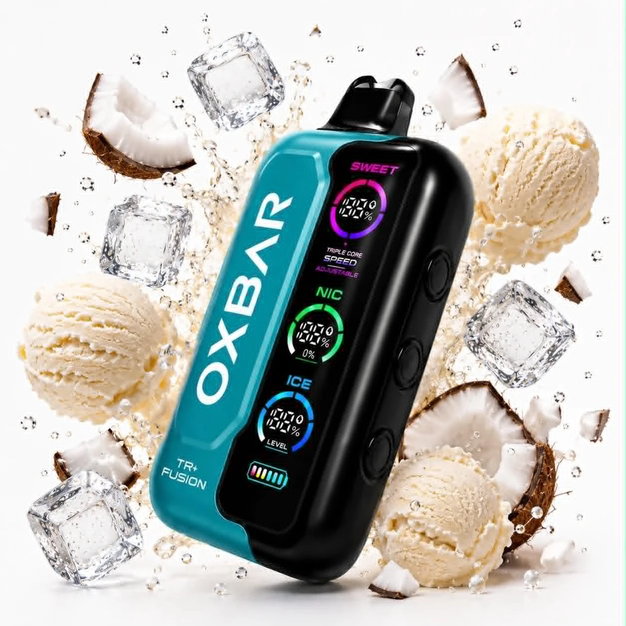 OXBAR TRI-FUSION SUPER COOL Disposable 50000 puff - COCONUT ICE CREAM - ( RECHARGEABLE ) 1 OXBAR TRI-FUSION SUPER COOL Disposable 50000 puff - COCONUT ICE CREAM - ( RECHARGEABLE )
