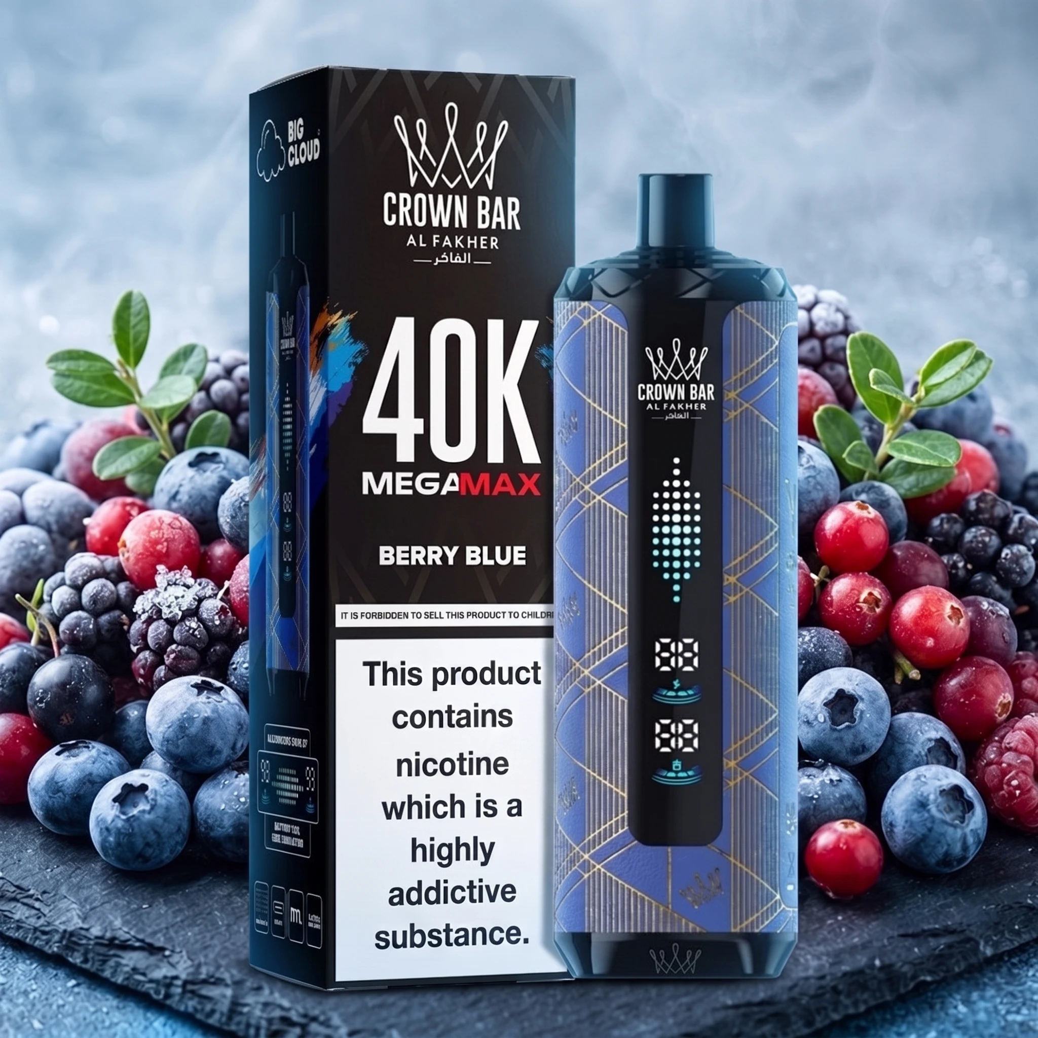 Al Fakher Crown Bar MEGAMAX Disposable - BERRY BLUE - (40000 Puffs) ( RECHARGEABLE ) 1 Al Fakher Crown Bar MEGAMAX Disposable - BERRY BLUE - (40000 Puffs) ( RECHARGEABLE )