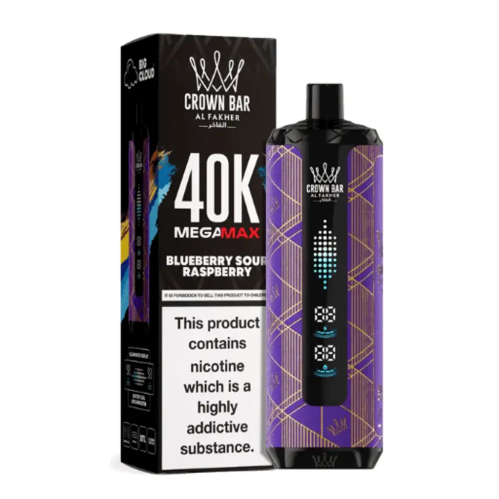 Al Fakher Crown Bar MEGAMAX Disposable - BLUEBERRY SOUR RASPBERRY - (40000 Puffs) ( RECHARGEABLE ) 1 Al Fakher Crown Bar MEGAMAX Disposable - BLUEBERRY SOUR RASPBERRY - (40000 Puffs) ( RECHARGEABLE )
