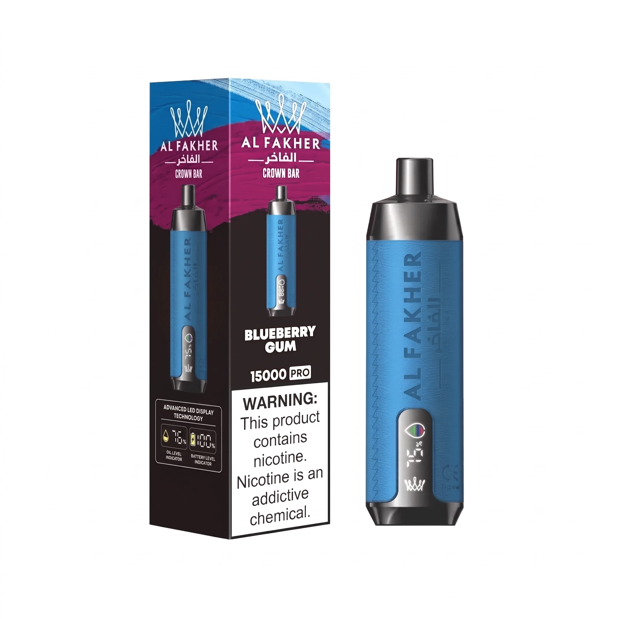 ALFAKHER CROWN BAR PRO Disposable 15000 puff - DTL - BLUEBERRY GUM - ( RECHAGEABLE ) 1 ALFAKHER CROWN BAR PRO Disposable 15000 puff - DTL - BLUEBERRY GUM - ( RECHAGEABLE )