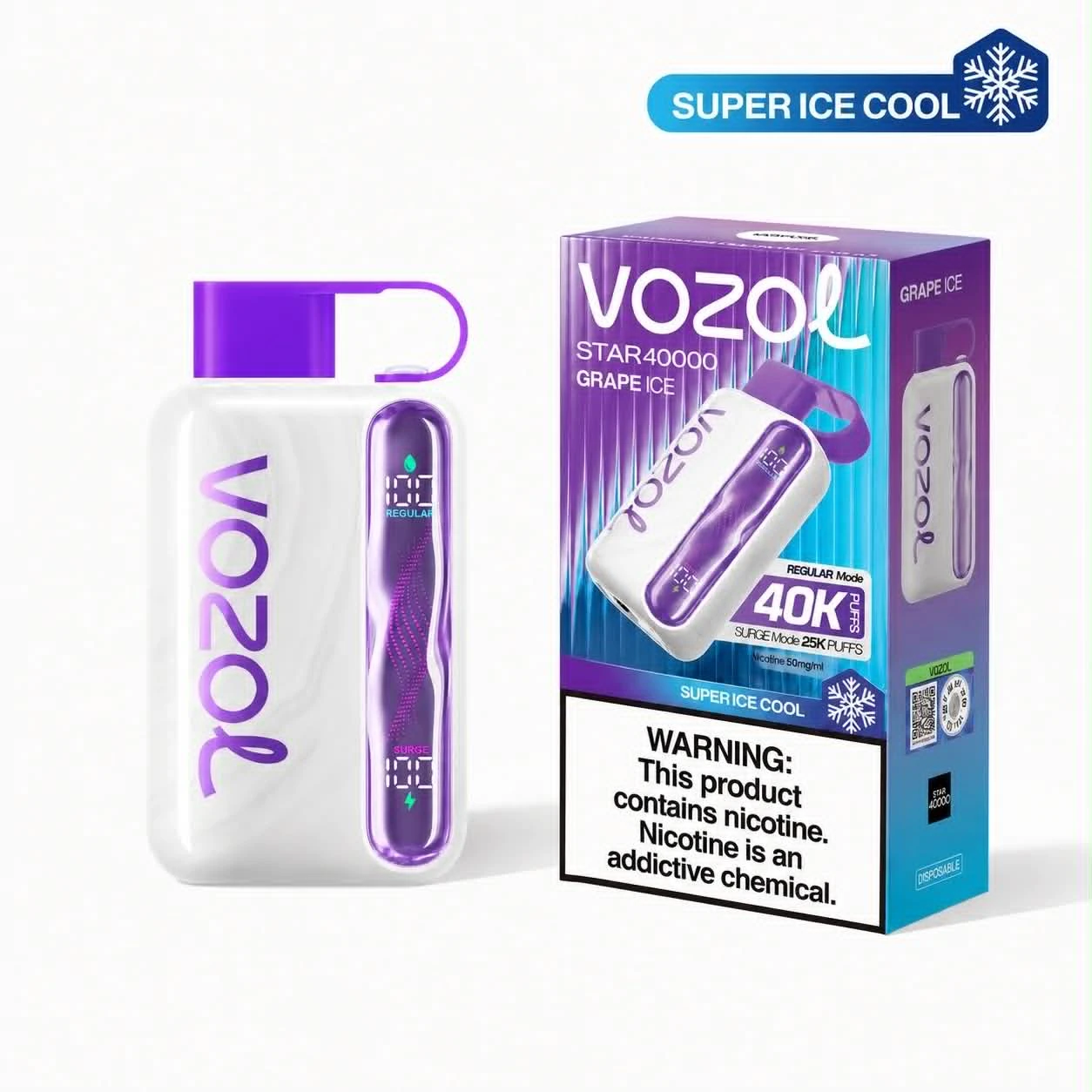 Vozol Disposable Star 40000 puff SUPER COOL - GRAPE ICE - ( RECHARGEABLE ) 1 Vozol Disposable Star 40000 puff SUPER COOL - GRAPE ICE - ( RECHARGEABLE )