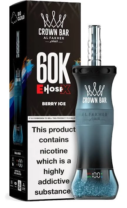 Al Fakher Crown Bar E Hose X Disposable - BERRY ICE - (60000 Puffs) ( RECHARGEABLE ) 1 Al Fakher Crown Bar E Hose X Disposable - BERRY ICE - (60000 Puffs) ( RECHARGEABLE )