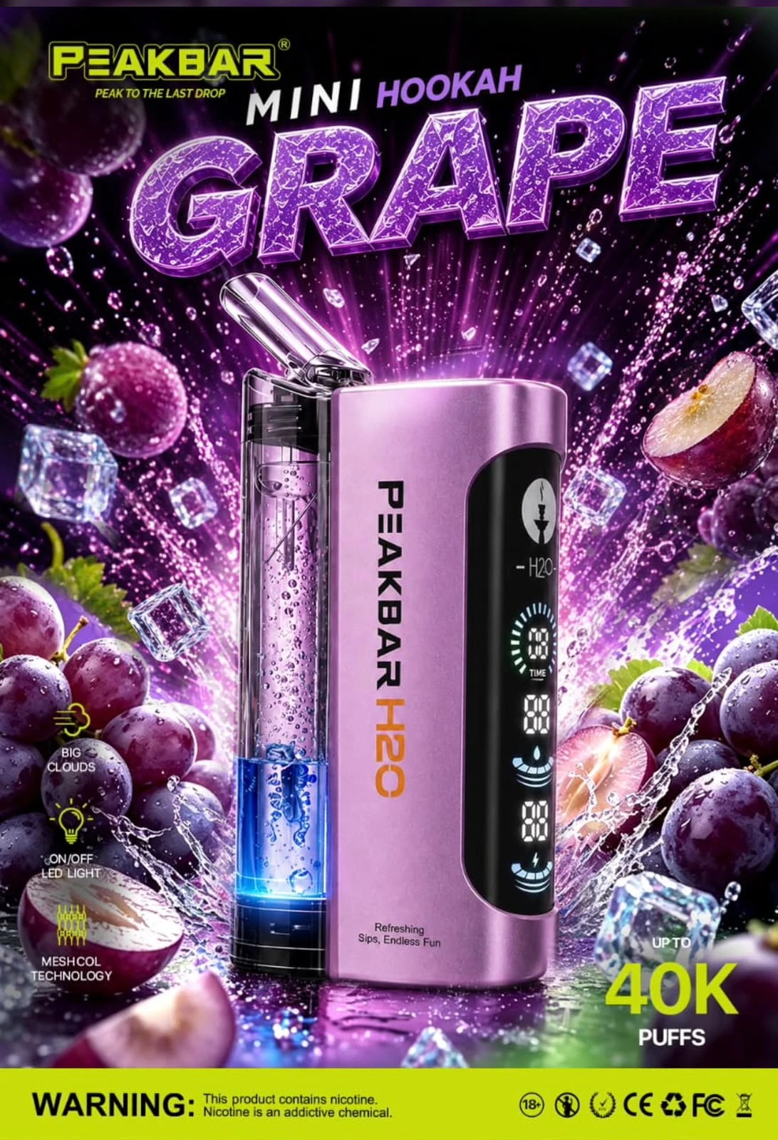 PEAKBAR H2O Disposable 40000 puff - GRAPE - ( RECHARGEABLE ) 1 PEAKBAR H2O Disposable 40000 puff - GRAPE - ( RECHARGEABLE )