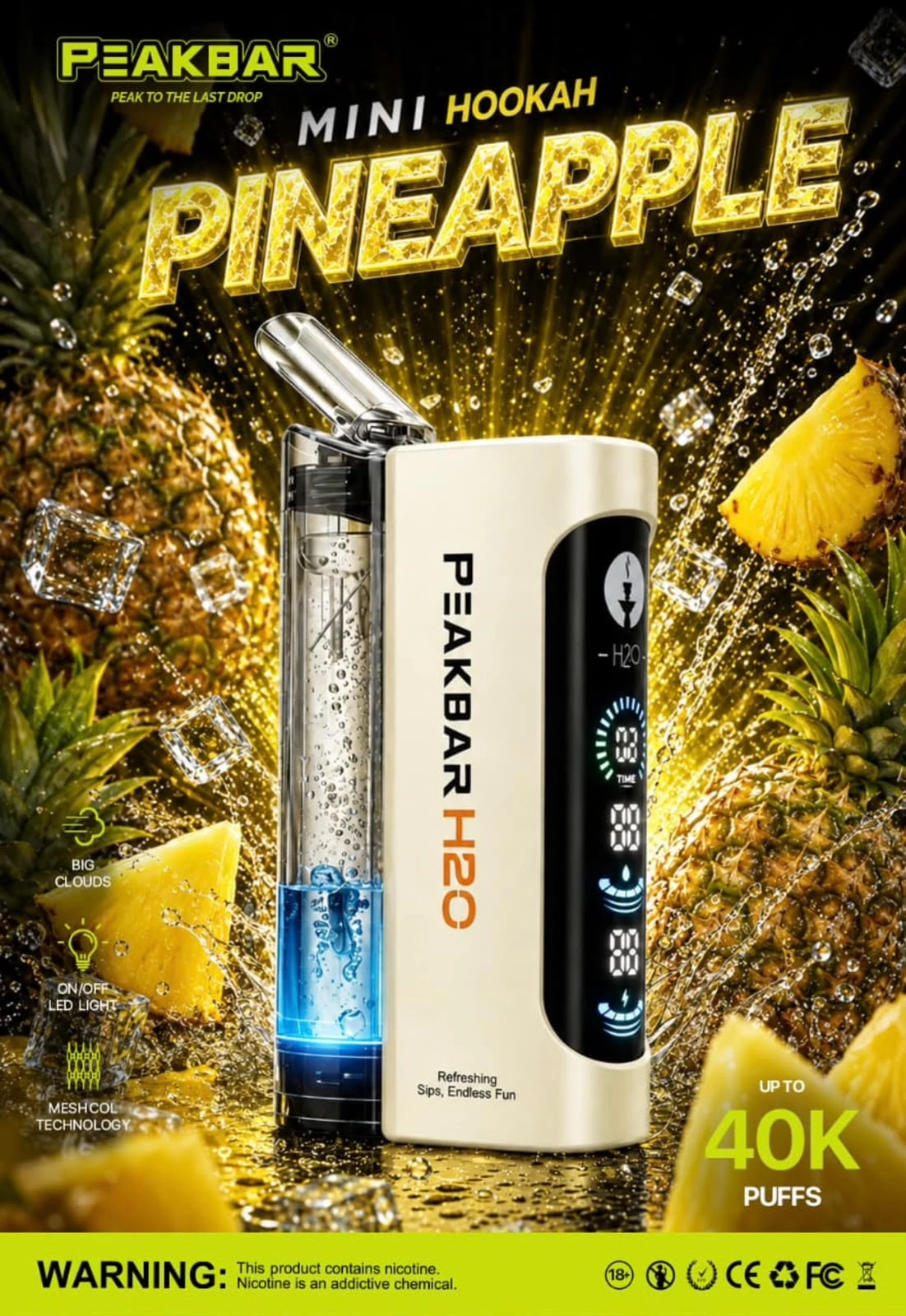 PEAKBAR H2O Disposable 40000 puff - PINEAPPLE - ( RECHARGEABLE ) 1 PEAKBAR H2O Disposable 40000 puff - PINEAPPLE - ( RECHARGEABLE )