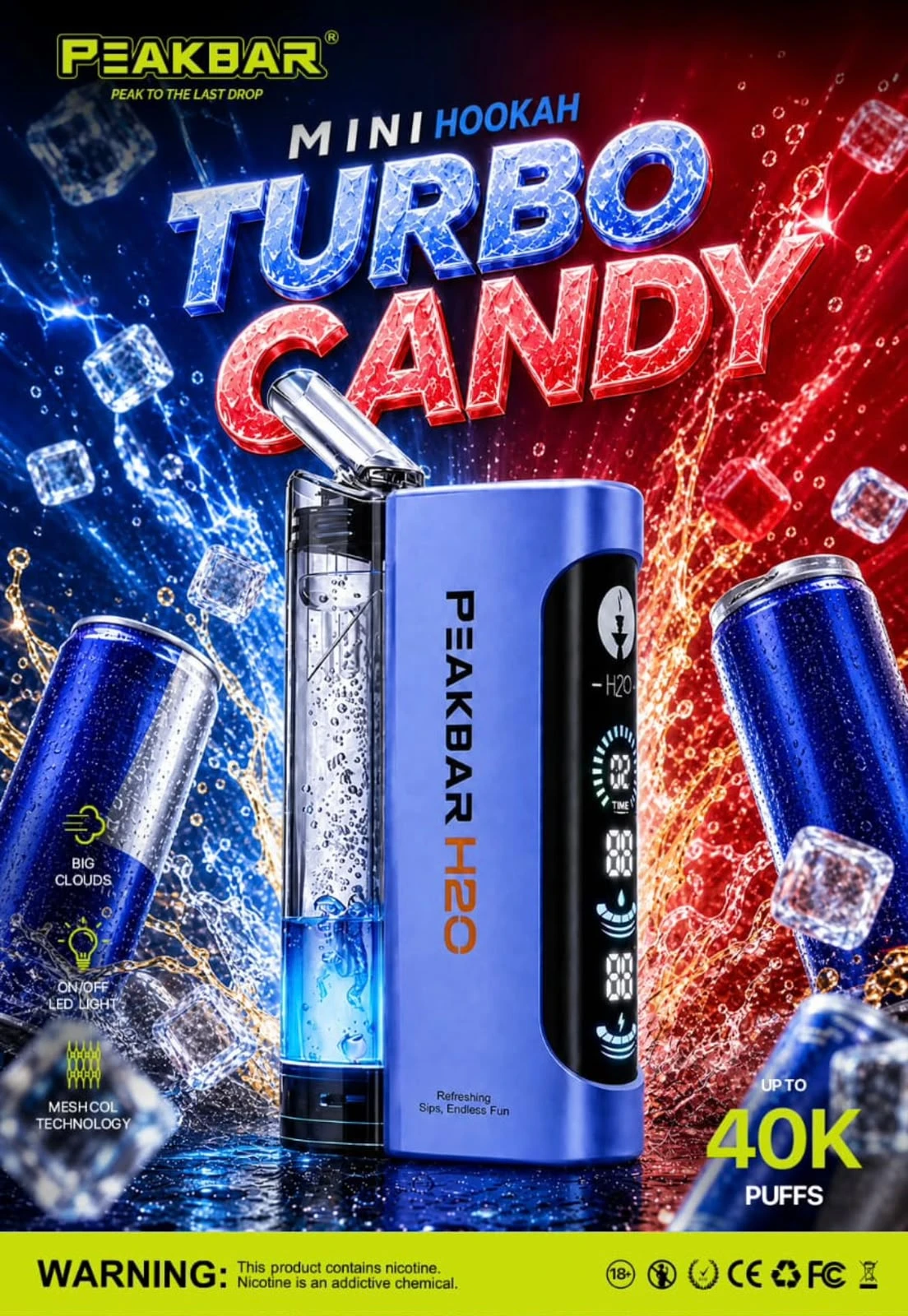 PEAKBAR H2O Disposable 40000 puff - TURBO CANDY - ( RECHARGEABLE ) 1 PEAKBAR H2O Disposable 40000 puff - TURBO CANDY - ( RECHARGEABLE )