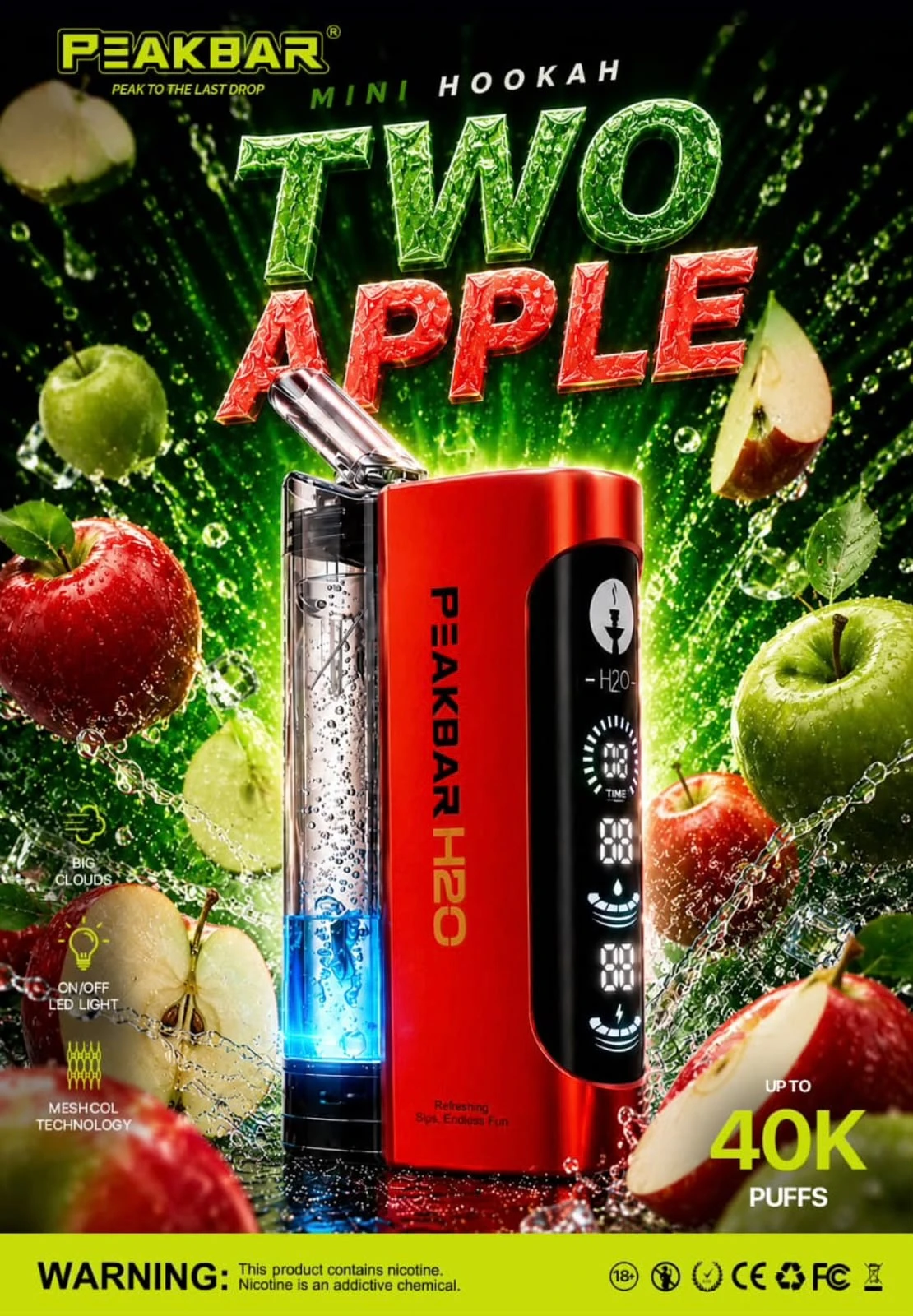 PEAKBAR H2O Disposable 40000 puff - TWO APPLE - ( RECHARGEABLE ) 1 PEAKBAR H2O Disposable 40000 puff - TWO APPLE - ( RECHARGEABLE )